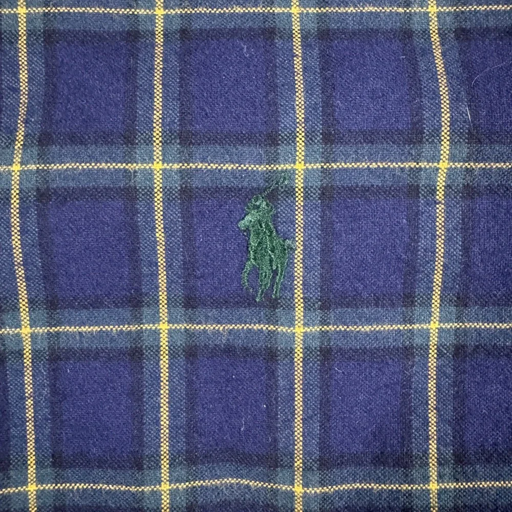 Ralph‎ Lauren Classic Fit Flannel Button Down Men Large Navy Yellow Plaid Shirt